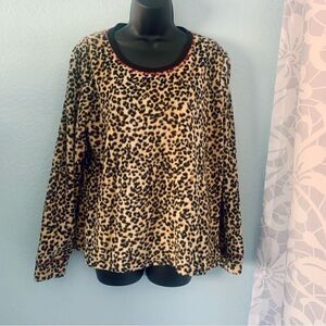 PJ Essentials Cheetah Print Fleece Pullover Top Size Large